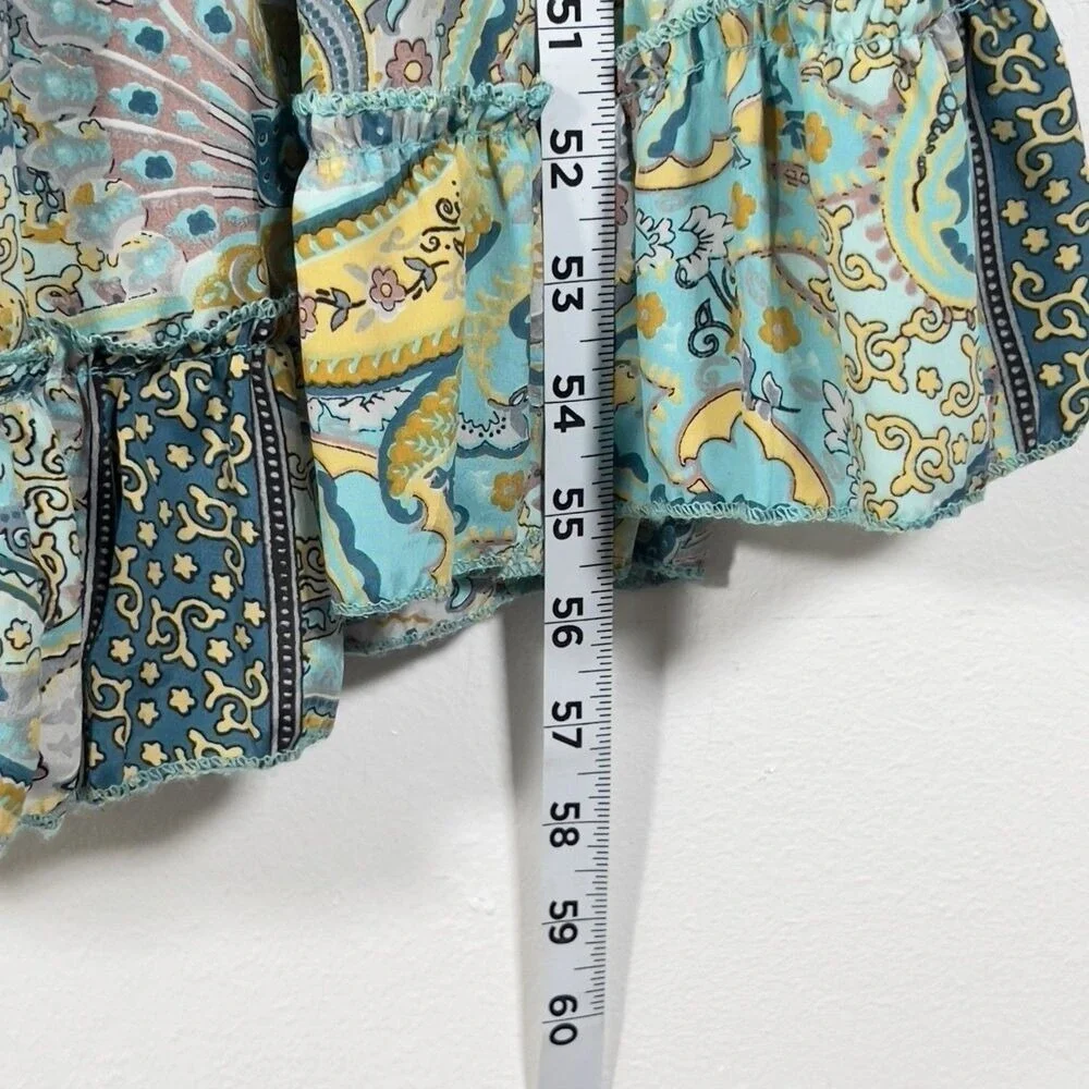 ME 2 MAGIC Maxi Dress Womens Sz L Green Paisley 3/4 Sleeve Bohemian